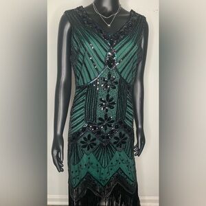 Vintage 60’s Inspired Emerald Green Beaded Cocktail Dress